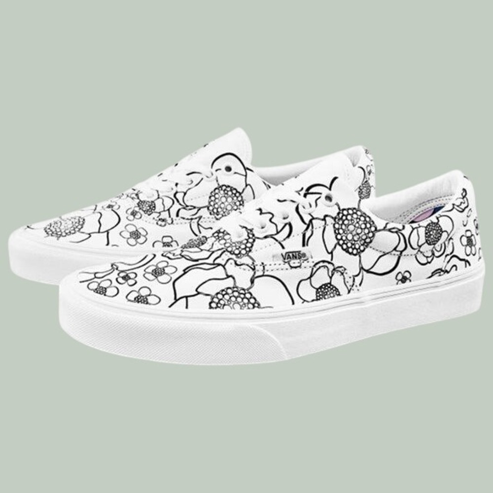 Vans Era U-Color DIY Floral White Black Canvas Women's 11/Men's 9.5 UNISEX NEW